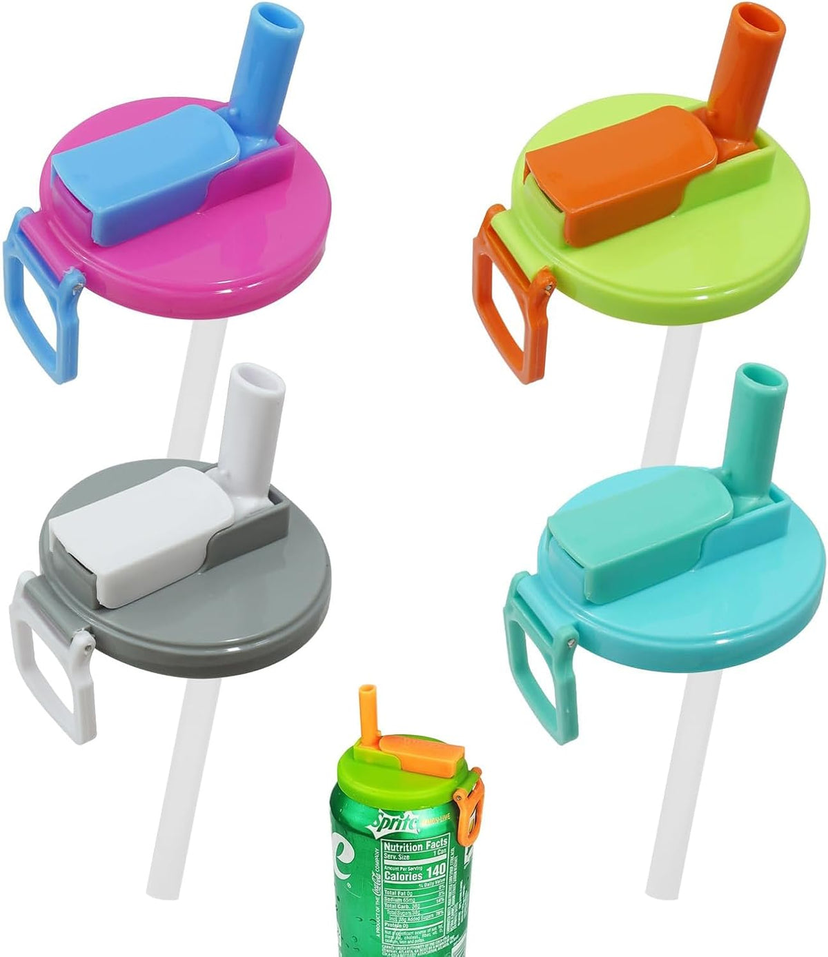 4 Pcs Soda Can Lids with Straw: Reusable Straw Soda Can Lid for Fizzy Drinks - Leak-Proof Covers for Standard Cans – Colourful Can Tops for Cola, Juice, Beverage