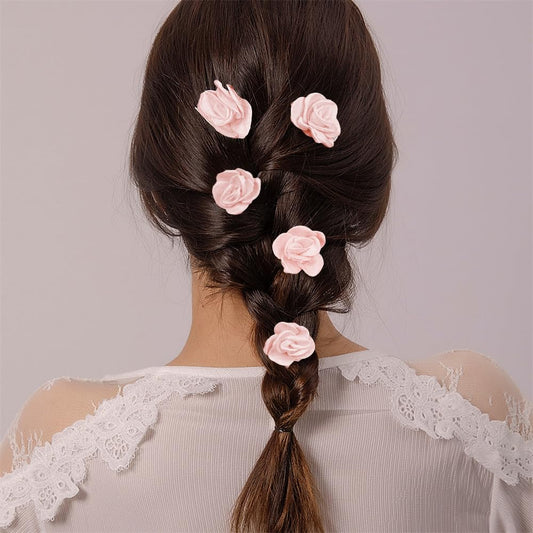 Elegant Butterfly Hair Clips for Women Small Rose Flower Pearl Hair Barrette Vintage Butterfly Alligator Clip Decorative Hair Accessories for Bridal Beach Party (Rose - Pink)