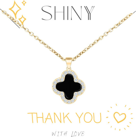 SHINYY 2 Side Crystal Clover Necklace for Women | 18K Gold Plated Four Leaf Lucky Pendant | 4 Leaf Cubic Zirconia Jewelry for Her