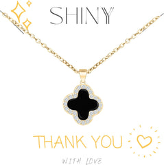 SHINYY 2 Side Crystal Clover Necklace for Women | 18K Gold Plated Four Leaf Lucky Pendant | 4 Leaf Cubic Zirconia Jewelry for Her