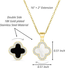 SHINYY 2 Side Crystal Clover Necklace for Women | 18K Gold Plated Four Leaf Lucky Pendant | 4 Leaf Cubic Zirconia Jewelry for Her