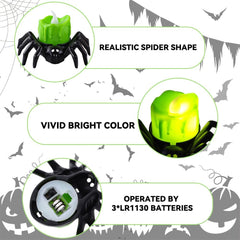 6 PCS Halloween Spider Tea Lights Decoration, Halloween Flameless LED Candle Holder Lights Battery Operated for Halloween Party Table Home Spooky Decor (Green)