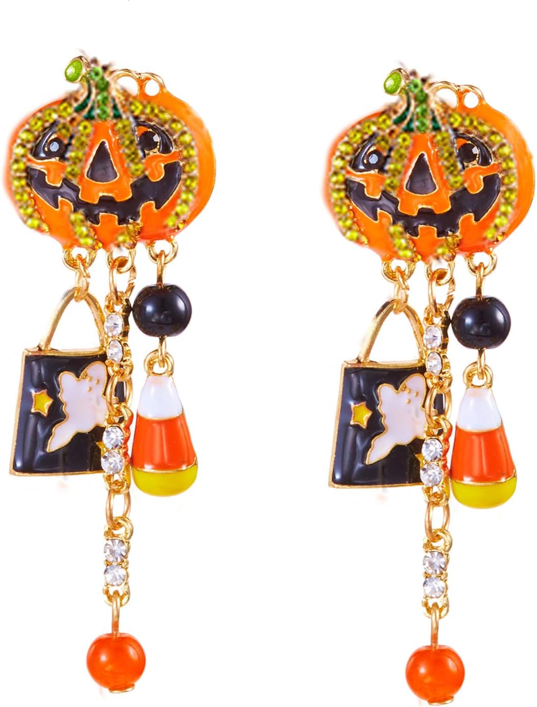 Halloween Pumpkin Earrings for Women Long Tassels Smiling Face Pumpkin Inlaid rhinestones Drop Earrings Halloween Jewelry