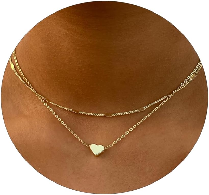 ASCOMY Dainty Gold Necklace for Women 14K Gold Plated Necklaces for Her Delicate Love Heart Necklace Heart Pendant Necklace Cute Necklaces Festival Jewelry Gift for Women