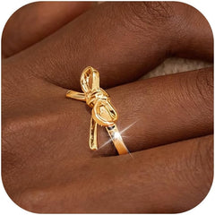 Bow Rings for Women Dainty Gold Rings Stackable Christmas Bow Ring Trendy Jewelry Gifts for Her Cute Fashion Ring for Women Adjustable Minimalist Holiday Jewelry
