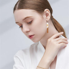 ONLYJUMP Natural Wood Resin Bar Dangle Earrings for Women Boho Earrings Statement Earrings Geometric Bar Wooden Earrings