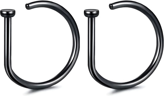 2 PCS 20G Gold D Shaped Nose Rings Hoops Single Piercing Jewelry for Men and Women