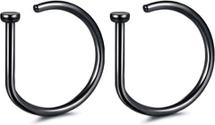 2 PCS 20G Gold D Shaped Nose Rings Hoops Single Piercing Jewelry for Men and Women
