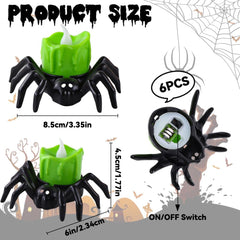 6 PCS Halloween Spider Tea Lights Decoration, Halloween Flameless LED Candle Holder Lights Battery Operated for Halloween Party Table Home Spooky Decor (Green)