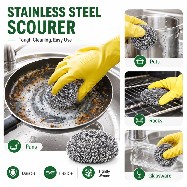 20 Pack Steel Wool Scrubber for Kitchen Cleaning, 2.6 Inch Stainless Steel Scrubber Pads, Metal Scrubber for Dishes, Pots, Pans, Ovens, Grills & Sinks