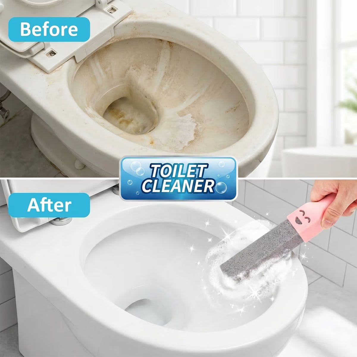 34 Pack Pumice Stone Toilet Cleaner with 3 Handles, Scouring Sticks for Toilets, Sinks, Grills, Hard Water Rings & Rust