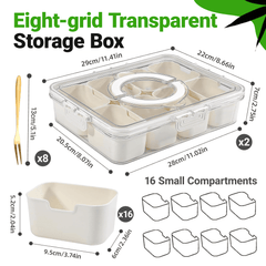 Portable Snackle Box Container, 8 Compartments Divided Serving Tray with Lid and Handle for Veggie Tray Charcuterie Boxes Fruit Storage Candy Organizer, Dishwasher Safe