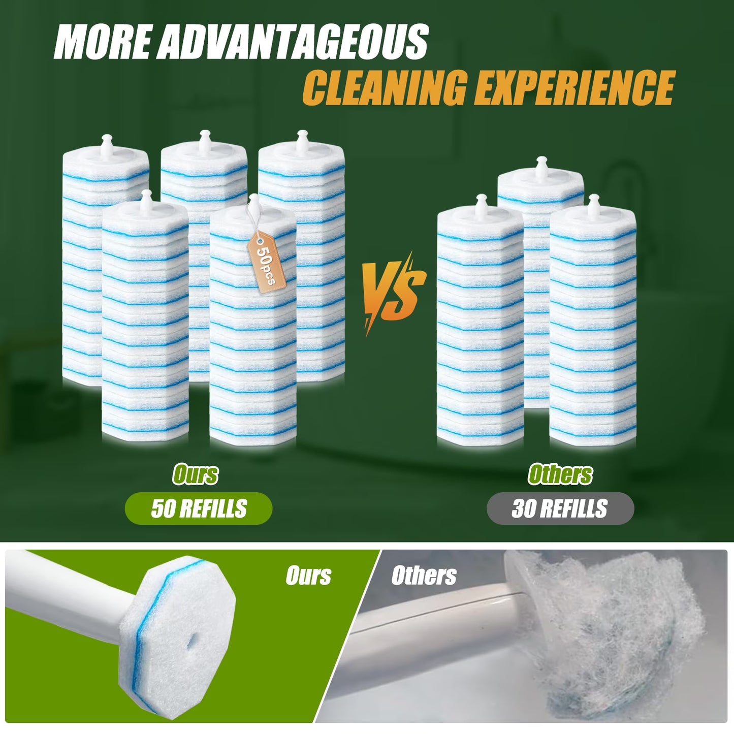 Rinima Toilet Bowl Wand Refills for Clorox, Disposable Toilet Brush Heads for Bathroom Bathtub（50Count）