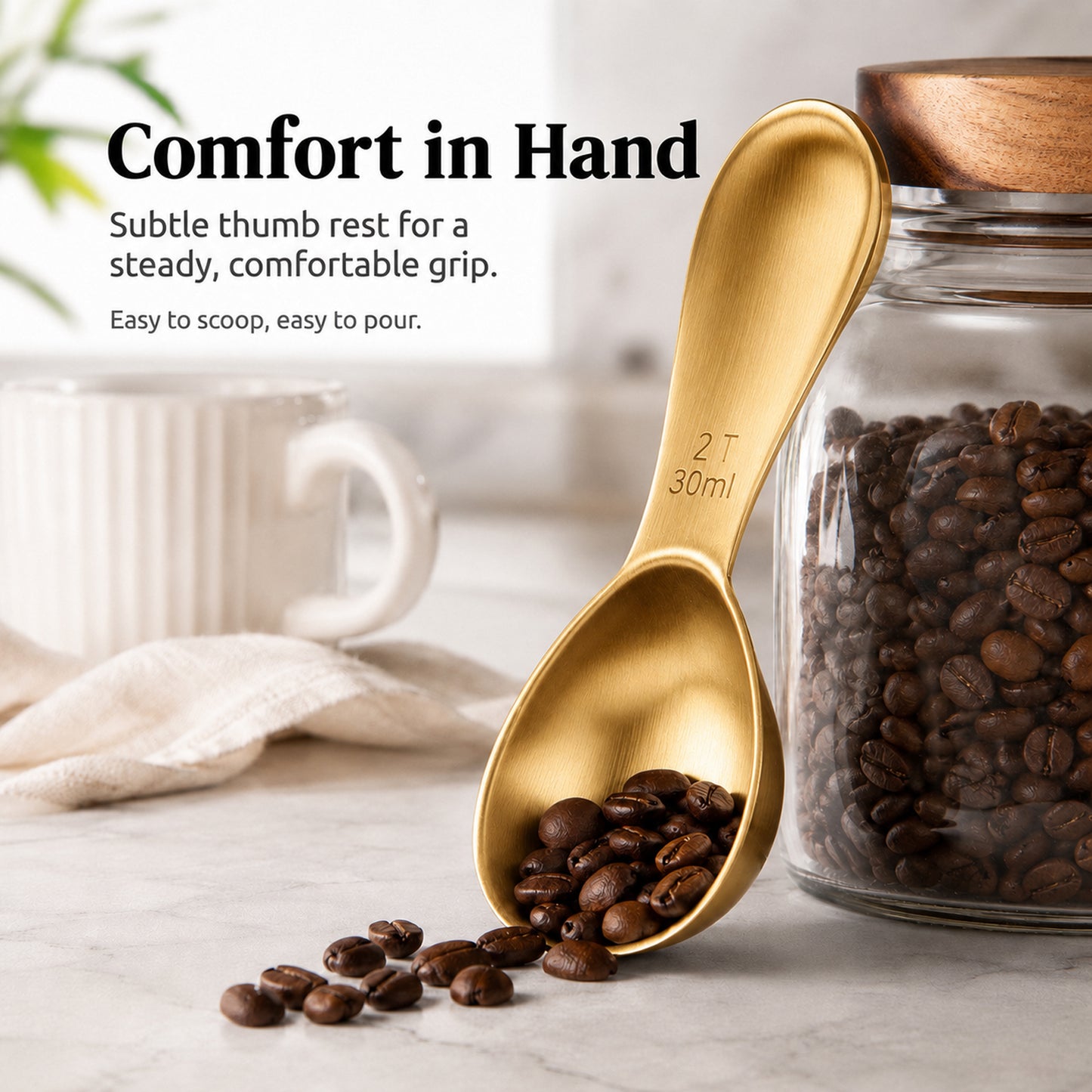 1 Pcs Coffee Scoop, Premium 2 Tablespoon Coffee Spoon for Ground Coffee and Tea, Ergonomic Handle