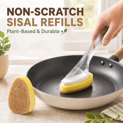 12PCS Natural Dish Wand Sponge Refills, Sisal Hemp Dishwand Refills, Non Scratch Dish Sponge Replacement Heads for Kitchen Sink, Dishes, Pots and Pans