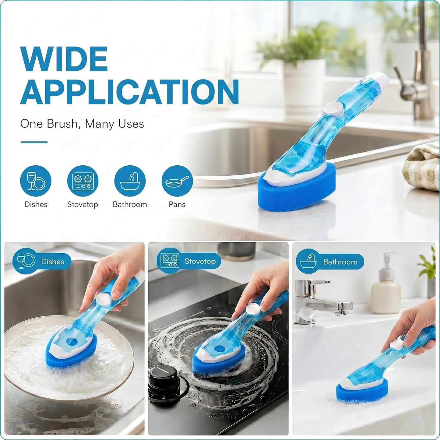 12Pack Dishwand Refill Heads, Non-Scratch Scrub Dots Sponge Replacement Pads, Leak-Proof No-Hole Design