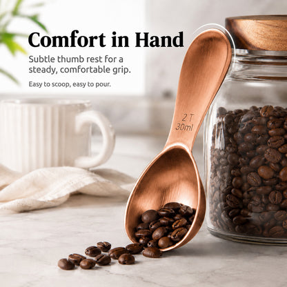 1 Pcs Coffee Scoop, 2 Tablespoon Measuring Spoon for Ground Coffee, Durable Stainless Steel, Easy to Use and Clean(Rose Gold）