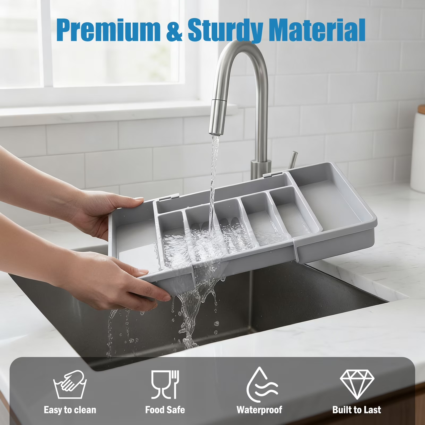 Rinima Large Silverware Drawer Organizer for Kitchen, Expandable Utensil Tray for Spoons Forks Knives Tools, 6-8 Slots