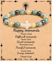 JoycuFF  , Cross Bracelets for Women, Faith Religious Easter Catholic Christian Jewelry, Meaningful Baptism Communion Confirmation Natural Stone Bracelets for Women