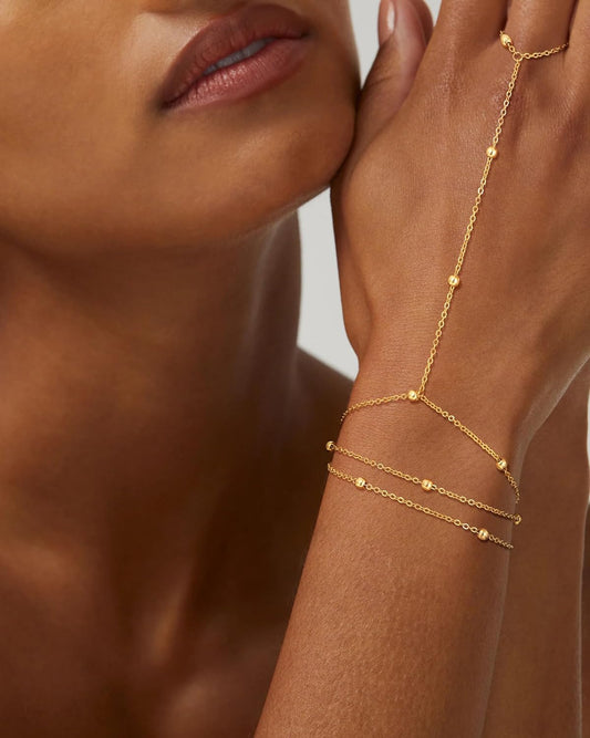 14k Gold Plated Hand Chain for Women,Trendy Ring Bracelet Hand Chain Non Tarnish Beaded Cubic Zircon Infinity Finger Ring Slave Bracelet Stack Jewelry Gifts for Women