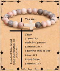 JoycuFF  , Cross Bracelets for Women, Faith Religious Easter Catholic Christian Jewelry, Meaningful Baptism Communion Confirmation Natural Stone Bracelets for Women