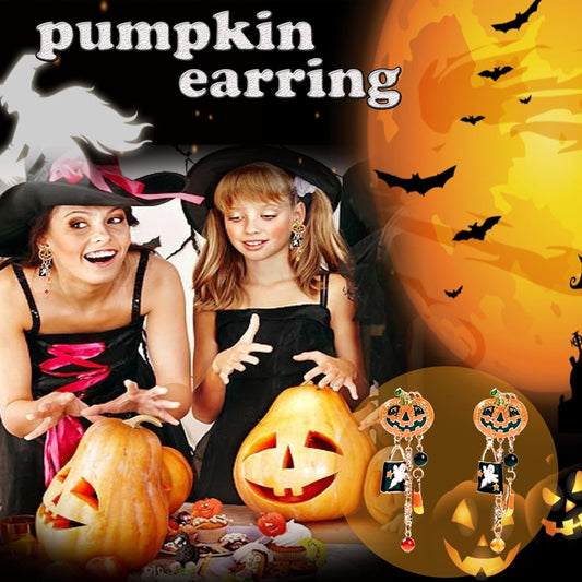 Halloween Pumpkin Earrings for Women Long Tassels Smiling Face Pumpkin Inlaid rhinestones Drop Earrings Halloween Jewelry