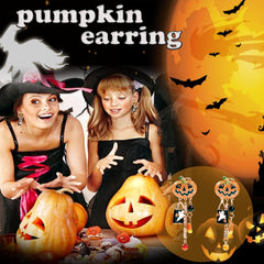 Halloween Pumpkin Earrings for Women Long Tassels Smiling Face Pumpkin Inlaid rhinestones Drop Earrings Halloween Jewelry
