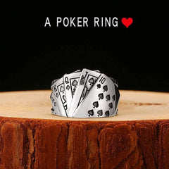 Poker Games Casino Ring Stainless Steel Diamond Spade Flush Playing Cards Statement Band Ring Vintage Gambling Punk Jewelry Adjustable for Women Men (Spade)