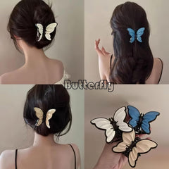 3 Pcs Butterfly Hair Claw, Fairy Acrylic Butterfly Shark Clips Strong Hold Non-Slip Claw Clips Hair Accessories for Thick Thin Hair Barrettes for Women(3 Colors)