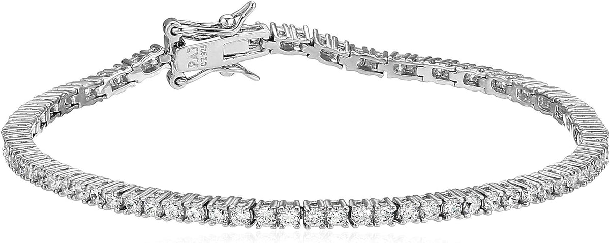 Amazon Essentials Plated Sterling Silver Round Cut Cubic Zirconia Tennis Bracelet