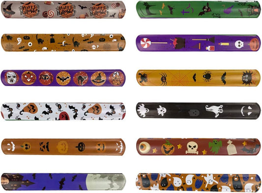 JoFAN 48 PCS Halloween Slap Bracelets Toys for Kids Girls Boys Halloween Party Favors Halloween Treat Bags Gifts