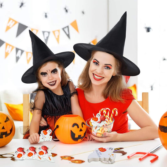 50 Pcs Halloween Candy Decoration Paper Tags Ghost Pumpkin Lollipop Biscuit Holder Cards Trick or Treat Craft Label Party Home DIY Supplies