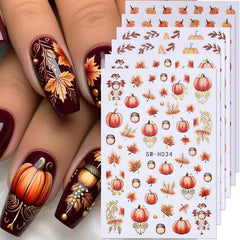 Halloween Nail Art Stickers Decals 3D Cute Ghost Black Cat Halloween Nail Stickers 4PCS Pumpkin Spider Web Skeleton Flower 3D Embossed Nail Decals Manicure Sliders for Women Nail Art Decorations