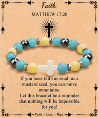 JoycuFF  , Cross Bracelets for Women, Faith Religious Easter Catholic Christian Jewelry, Meaningful Baptism Communion Confirmation Natural Stone Bracelets for Women