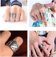 Poker Games Casino Ring Stainless Steel Diamond Spade Flush Playing Cards Statement Band Ring Vintage Gambling Punk Jewelry Adjustable for Women Men (Spade)