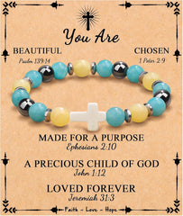 JoycuFF  , Cross Bracelets for Women, Faith Religious Easter Catholic Christian Jewelry, Meaningful Baptism Communion Confirmation Natural Stone Bracelets for Women