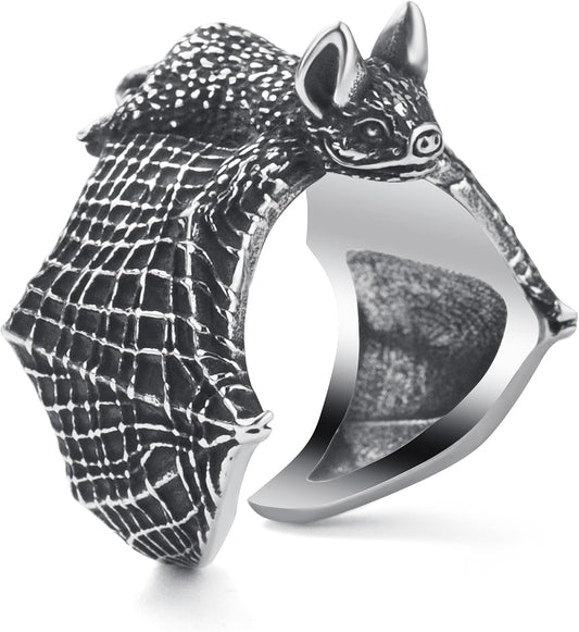 WESTMIAJW Bat/Lion/Spider/Wolf Ring Men Women,Mens Stainless Steel Gothic Punk Goth Animal Rings Jewellery Size O,Q,S,T1/2,V1/2,Y,Z+1