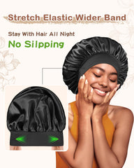 BONNET QUEEN Silk Bonnet for Sleeping Women Satin Bonnet Hair Wrap with Elastic Wide Band Sleep Cap for Curly Hair Night Cap