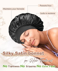 BONNET QUEEN Silk Bonnet for Sleeping Women Satin Bonnet Hair Wrap with Elastic Wide Band Sleep Cap for Curly Hair Night Cap