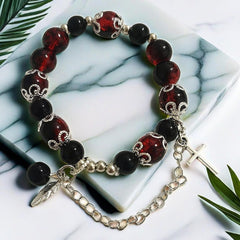 72ore Cross Bracelet for Women Beaded Black Red Silver Feather Charm Bracelets Party Prom Vacation Accessories Trendy Gift