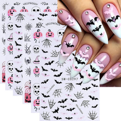 6 Sheets Halloween Nail Art Stickers Decals Cute Orange Flowers Ghost Black Cats Nail Stickers Horror Blood Eyeball Nail Design Adhesive Sliders Halloween Nail Art Supplies for Women DIY Manicure