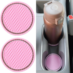 2 Pack PVC Car Coasters, Car Cup Holder Auto Insert Coaster - Car Accessories Sparkly Crystal Cup Mats Anti Slip Universal Vehicle Interior Girly for Girls, Women (black)