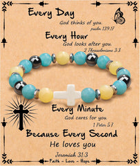 JoycuFF  , Cross Bracelets for Women, Faith Religious Easter Catholic Christian Jewelry, Meaningful Baptism Communion Confirmation Natural Stone Bracelets for Women