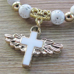 Bracelets Women lady Bracelet Girls Gift Angel Wing Cross Pendant Bracelet for Men Women Bead Chain Bracelet Fashion Accessories Souvenirs Gifts