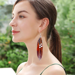 Feather Earrings Women vintage bohemian long drop