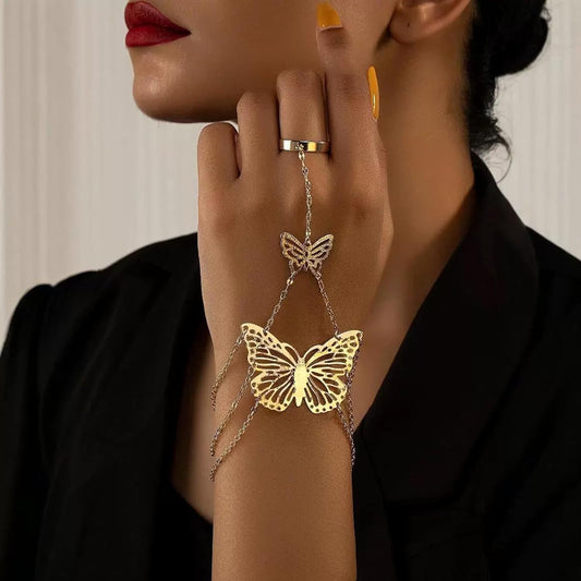 Hand Chain Bracelet Gold Ring Bracelet Hand Chain Butterfly Bracelets for Women Halloween Jewelry Gifts