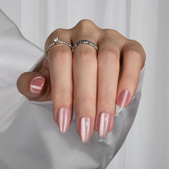 KQueenest Cat Eye Light Pink Press on Nails Medium Almond, 30 Pcs Glitter Nude Pink Fake Nails Press ons, Sparkly Acrylic Nails with UV Coating, Reusable Glue on Nails for Women Summer