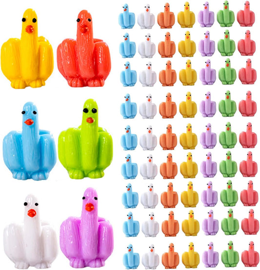 60Pcs Mini Ducks, Colorful Funny Tiny Middle Finger Duck for Hiding and Seek Prank, 1 Inch Mini Resin Ducks for Dollhouse Office Car Accessories Decor Mini Resin Ducks Tiny Figurines to Hide Mini Figu