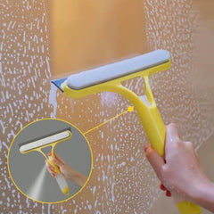 3 in 1 Window Cleaning Scraper with Spray, 2025 New Multi-Function Glass Cleaner Squeegee Tool for Shower Glass, Tile, Mirror Cleaning, All-Purpose Spray Function Brush with Ergonomic Handle (Yellow)