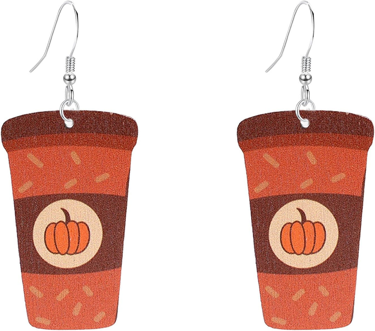 GBAHFY Thanksgiving Wooden Coffee Cup Earrings Halloween Cute Ghost Pumpkin Dangle Earrings for Women Festive Party Jewelry